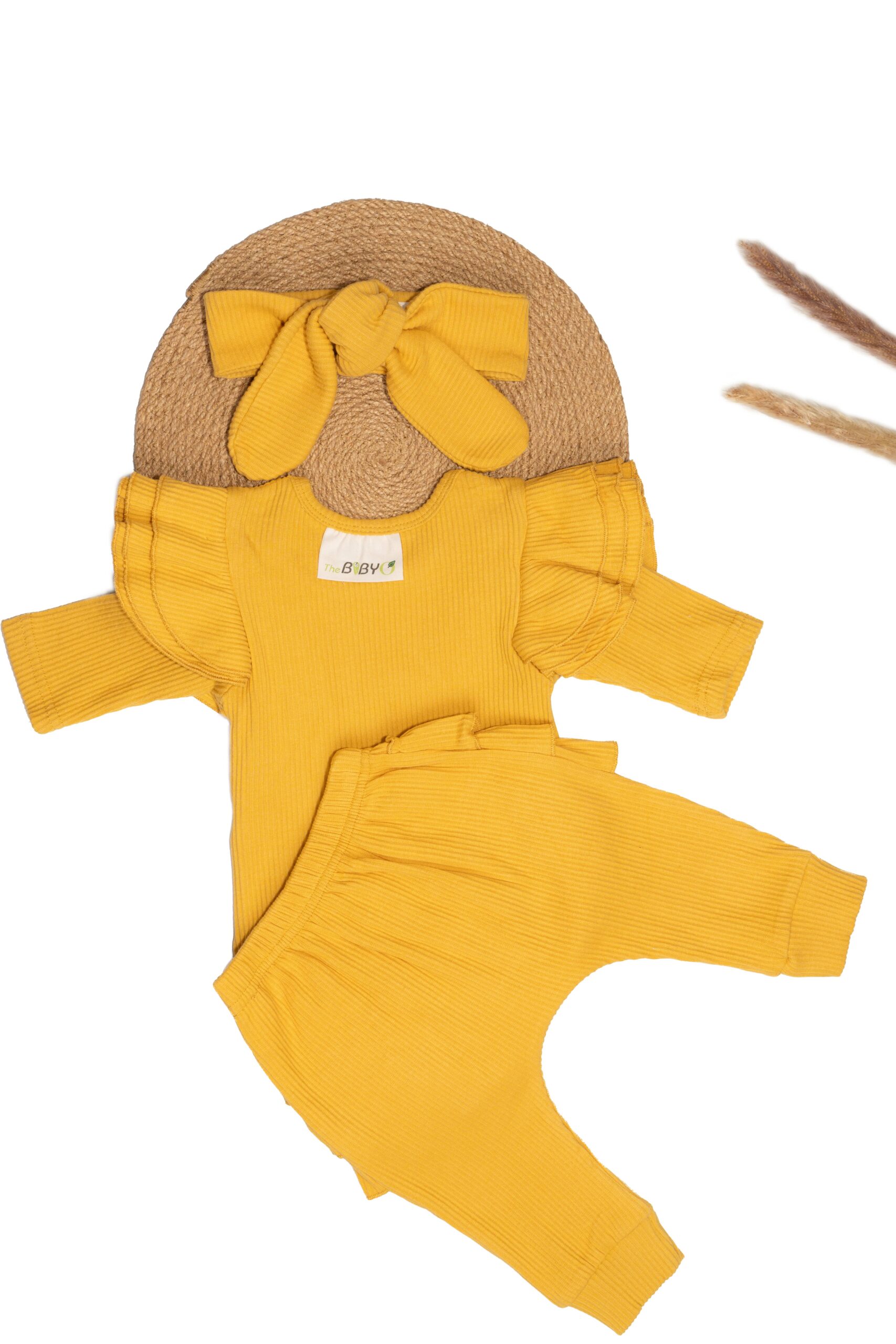 Mustard yellow newborn outfit best sale